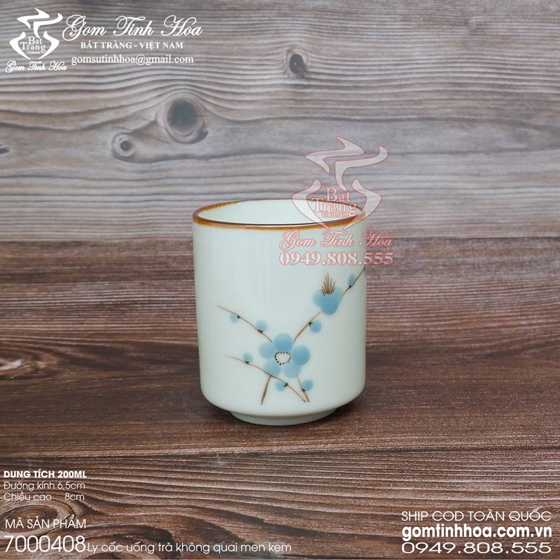 Ly cốc sứ không quai men kem