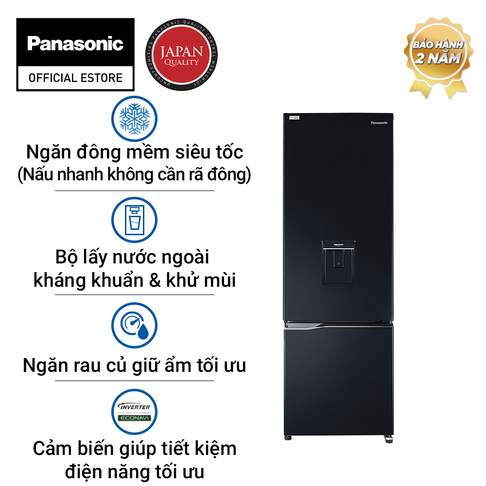 [Trả góp 0%] Tủ Lạnh 2 Cánh Panasonic 322 Lít NR-BC360WKVN ngăn đá dưới - Lấy nước ngoài - Bảo hành chính hãng 12 tháng