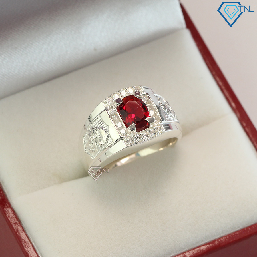  Nhẫn bạc nam mặt đá đỏ cao cấp NNA0117 - Trang Sức TNJ 