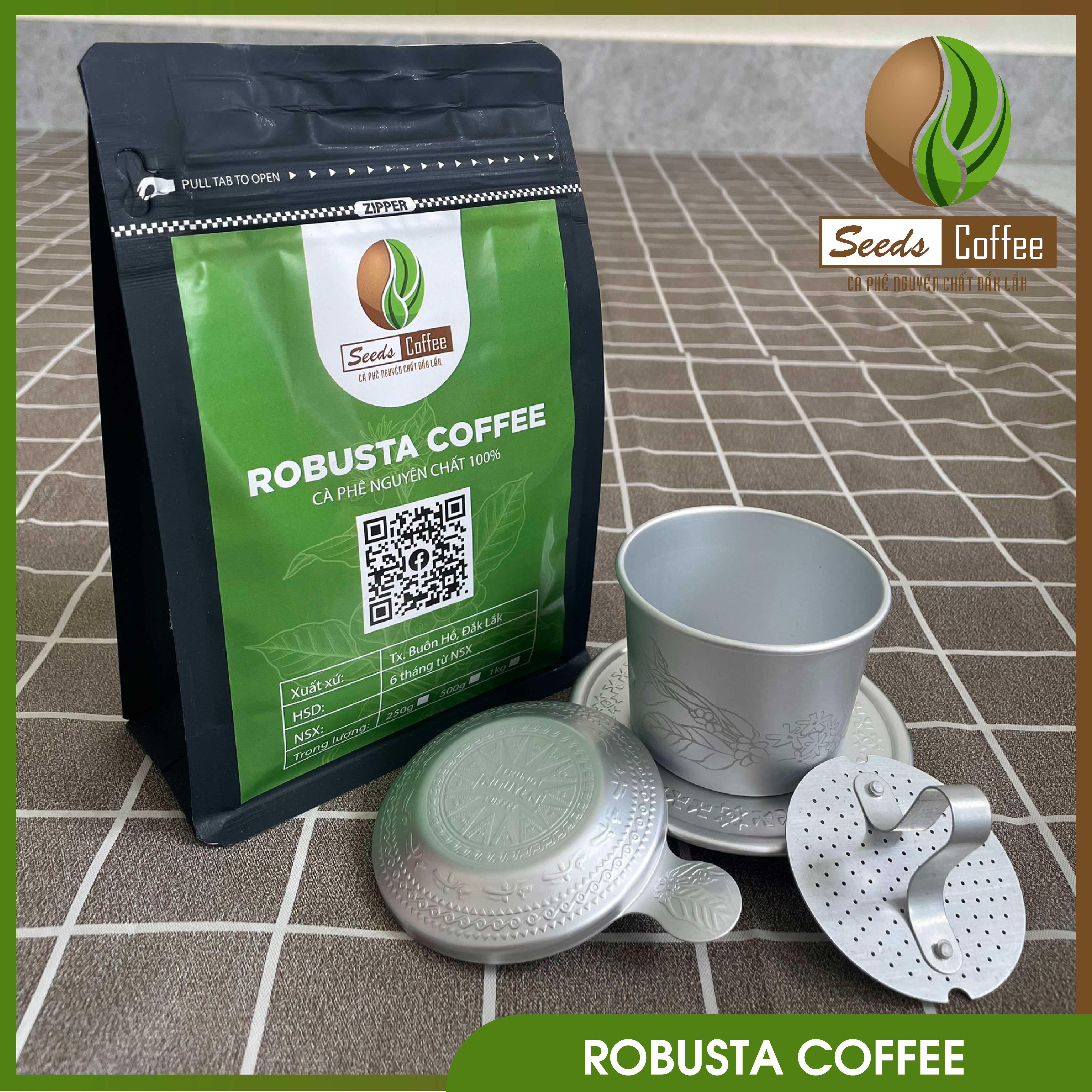 Combo Cà phê nguyên chất robusta 250g + Phin nhôm hoa văn Trung Nguyên