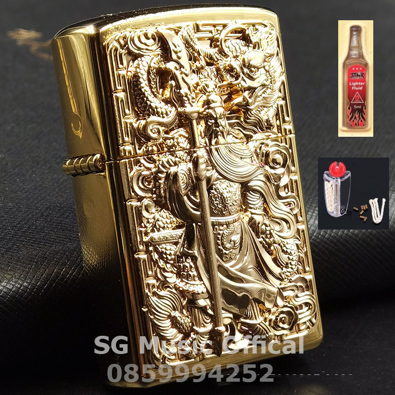 Zippo độc lạ cổ Hộp quẹt ZIPPO Quan Vũ Tặng Kèm Xăng Đá Lửa