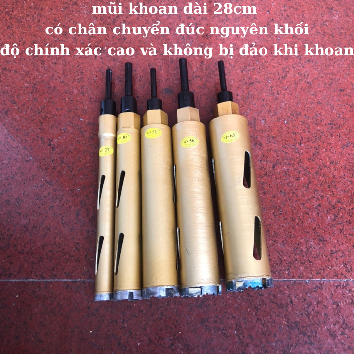 Mũi khoan rút lõi khô màu vàng phi dài 280mm (27-32-40-51-56-63)mm chuyên dùng cho thợ điều hòa, thợ điện nước