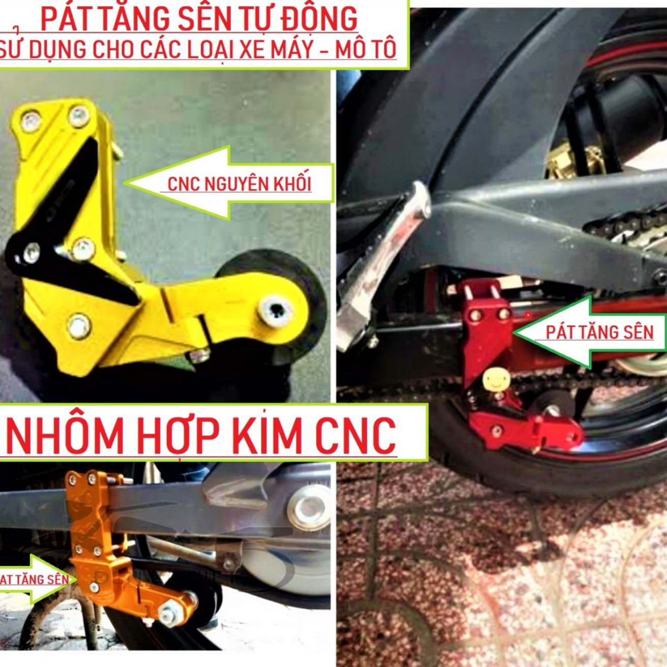 BỘ TỰ ĐỘNG TĂNG SÊN XÍCH XE MÁY NHÔM CÁT CNC CỰC CHẤT MẪU MỚI ĐỒ CHƠI XE MÁY