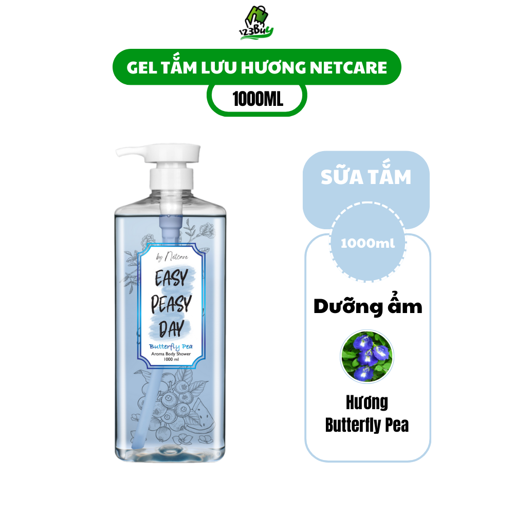 Gel Tắm Lưu Hương NetCare Hương Butterfly Pea , Sữa Tắm Hương Tự Nhiên Nhập Khẩu 1000ml