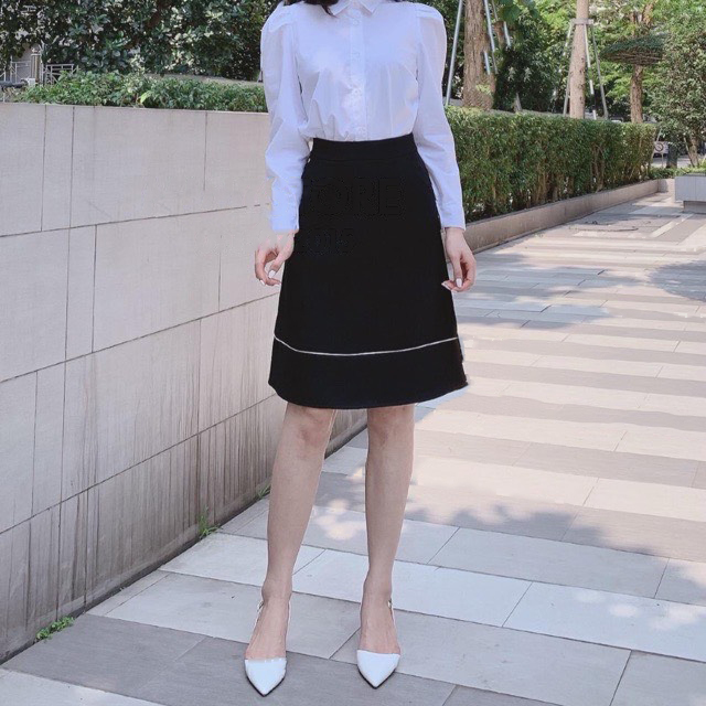 Chân váy chữ a công sở chân váy chữ a gấu nẹp trắng dài 50cm