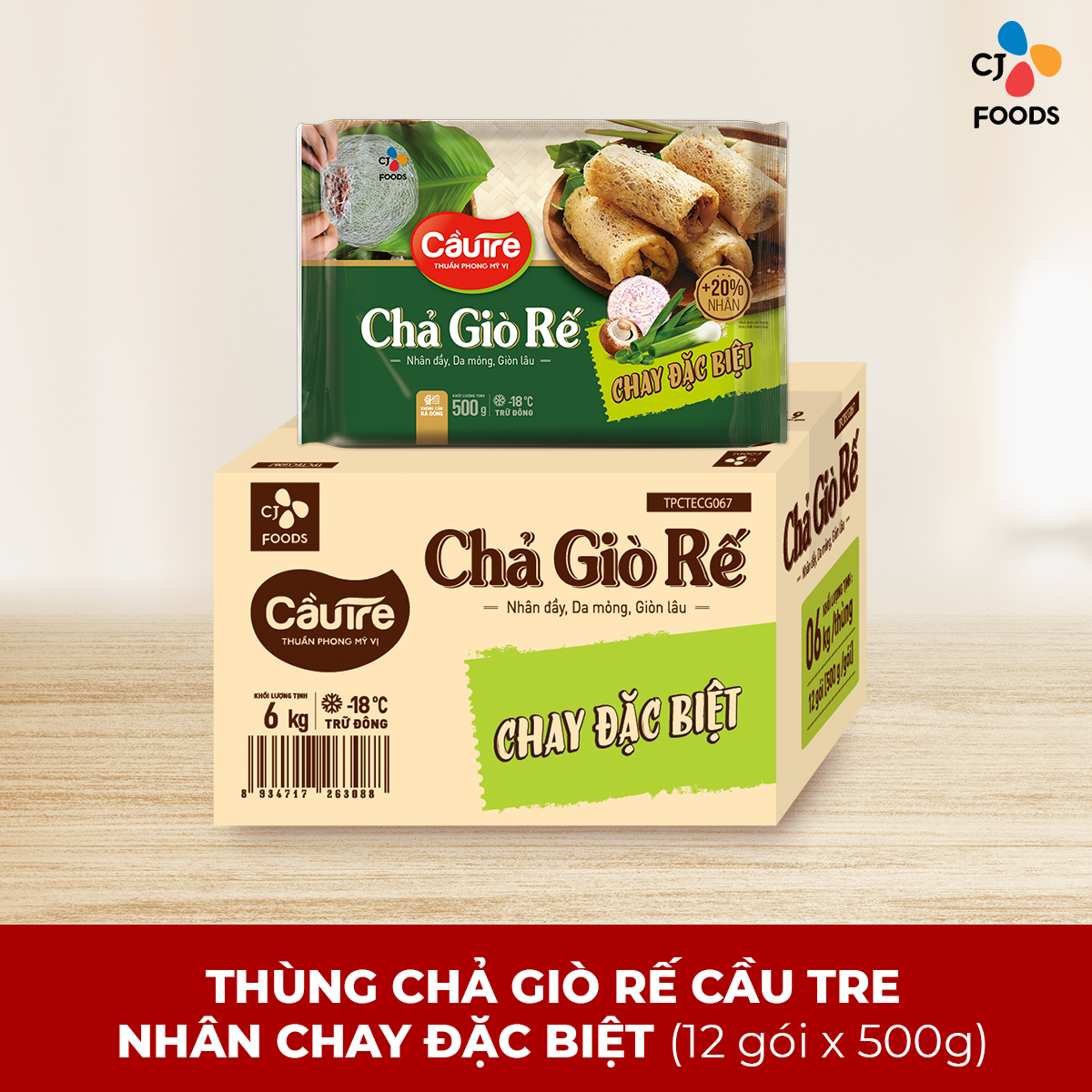 Thùng 12 gói Chả giò rế Cầu Tre nhân Chay
