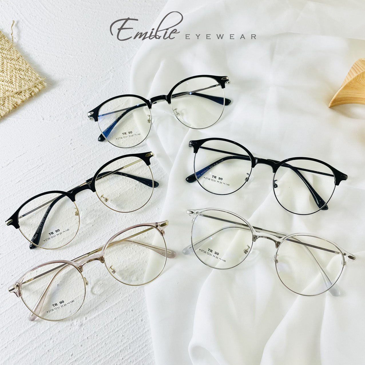Gọng kính tròn mảnh clubmaster Emilie eyewear phụ kiện thời trang 2736