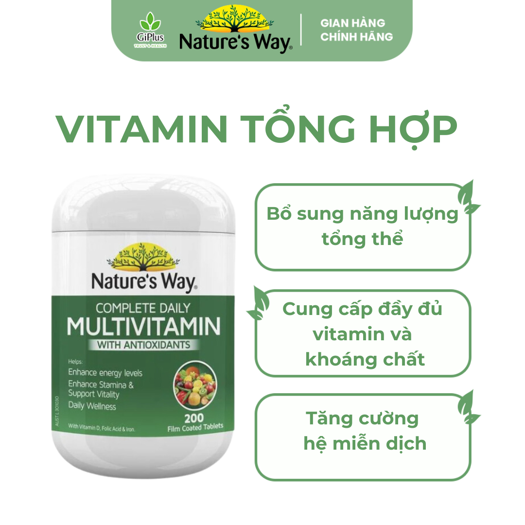 Viên Uống Vitamin Tổng Hợp Nature’s Way Complete Daily Multivitamin Tăng Cường Đề Kháng, Bổ Sung Năng Lượng (200 viên/lọ)