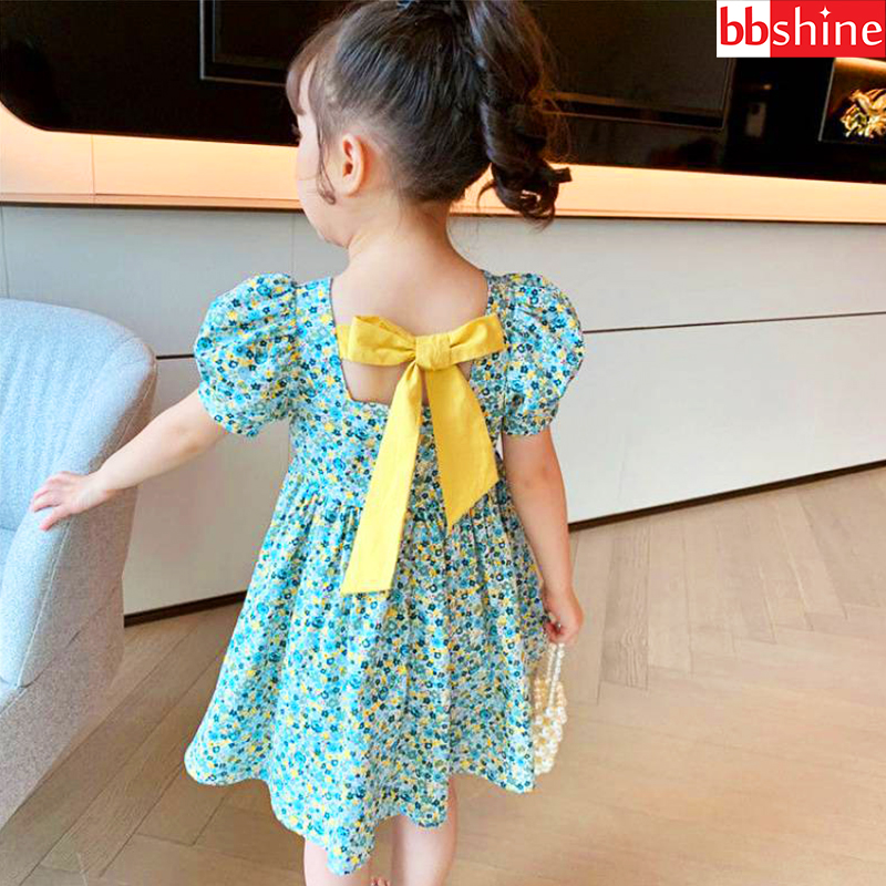 Váy cho bé gái, Đầm hoa nhí 8-24kg chất thô mềm dáng xòe có thắt nơ lưng và khóa kéo đáng yêu BBShine – D088