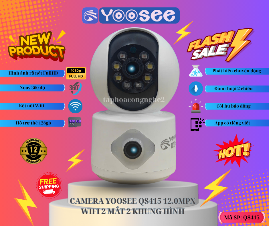 (BẢO HÀNH 1 NĂM) Camera WIFI YOOSEE Trong Nhà/Ngoài Trời, Thiết Kế Nhỏ Gọn, Hình Ảnh FHD, Đàm Thoại 2 Chiều, Có Tiếng Báo Động, Ban Đêm Có Màu