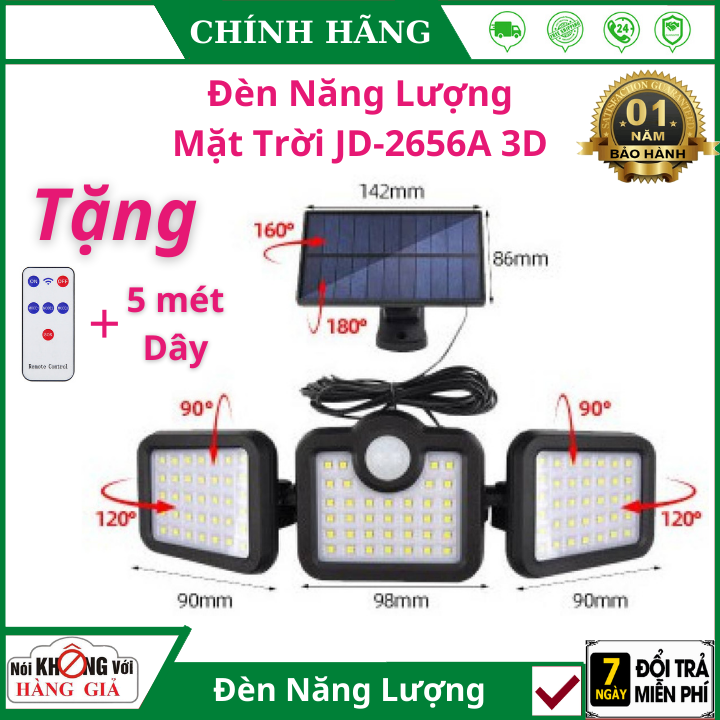 Đèn năng lượng mặt trời jd-2656a 3d 3 bóng mỗi bóng 138 led 150w - đèn năng lượng mặt trời chống nước đèn năng lượng mặt trời cảm biến đèn , năng lượng mặt trời sáng ngày đêm
