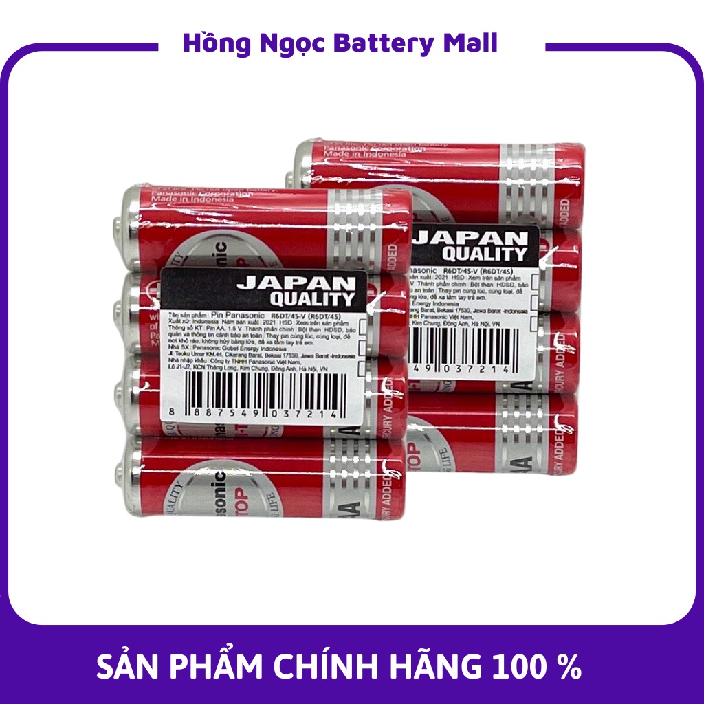 Bộ 8 pin aa panasonic 1,5v không chì , pin không chảy nước r6dt/4s - hàng chính hãng
