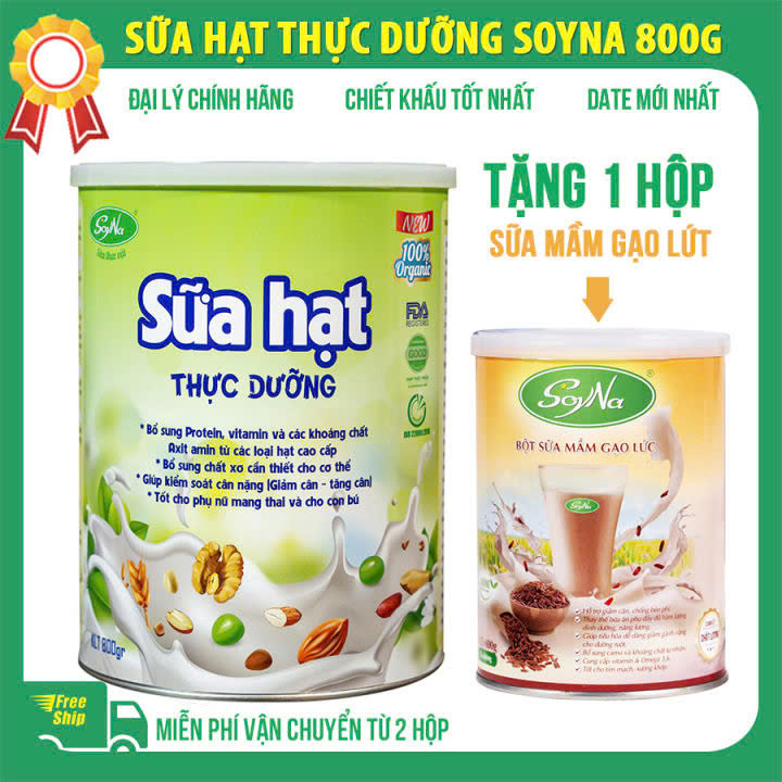 [Tặng sữa mầm 300g] Sữa Hạt Thực Dưỡng SoyNa lon 800g