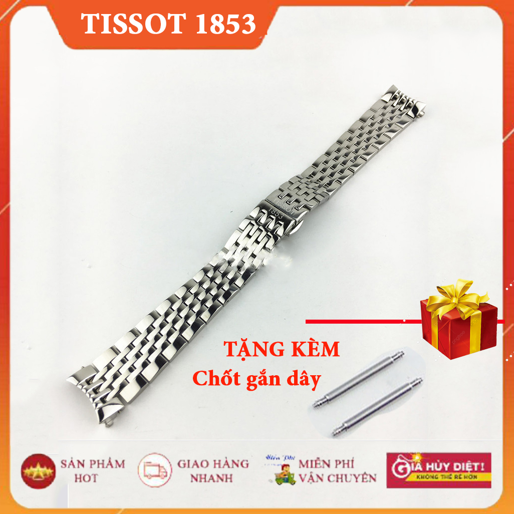 [HOT] Dây đồng hồ kim loại mắt đúc Tissot 1853 size 19mm màu BẠC (tặng kèm 2 chốt)
