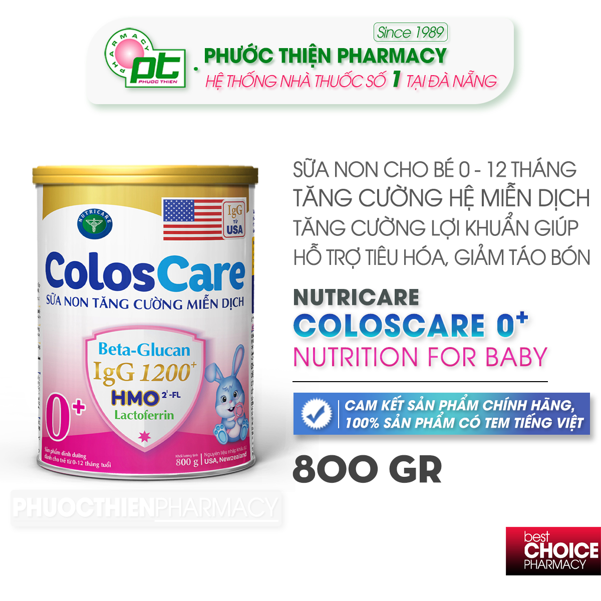 Sữa non coloscare 0+ tăng cường miễn dịch cho bé dưới 1 tuổi lon 800g
