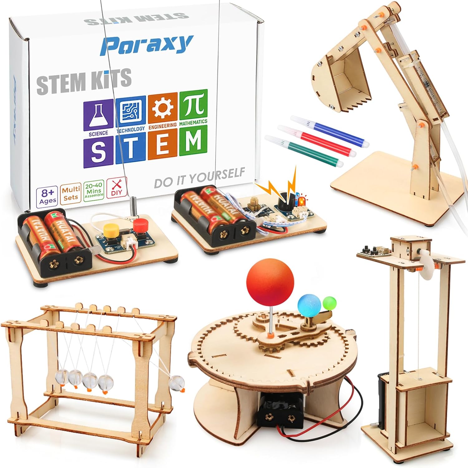 Poraxy 5 Set STEM Science Set , Suitable 8-12 Children , wooden building STEM Project 8-10,3D Puzzle , Experimental Circuit Model , Suitable 8-13 Toys for children aged , Gifts for boys and girls 6 7 8 9 10 11 12 13 Years Old Giá 911,795 Đồng*Miễn phí vận chuyển