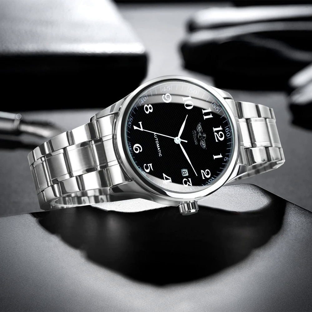 Kdgtfashion kinh doanh Tự động đồng hồ cơ khí nam Thời gian chủ dây da trắng quay số lịch ngày Montre Homme Winner classichjg