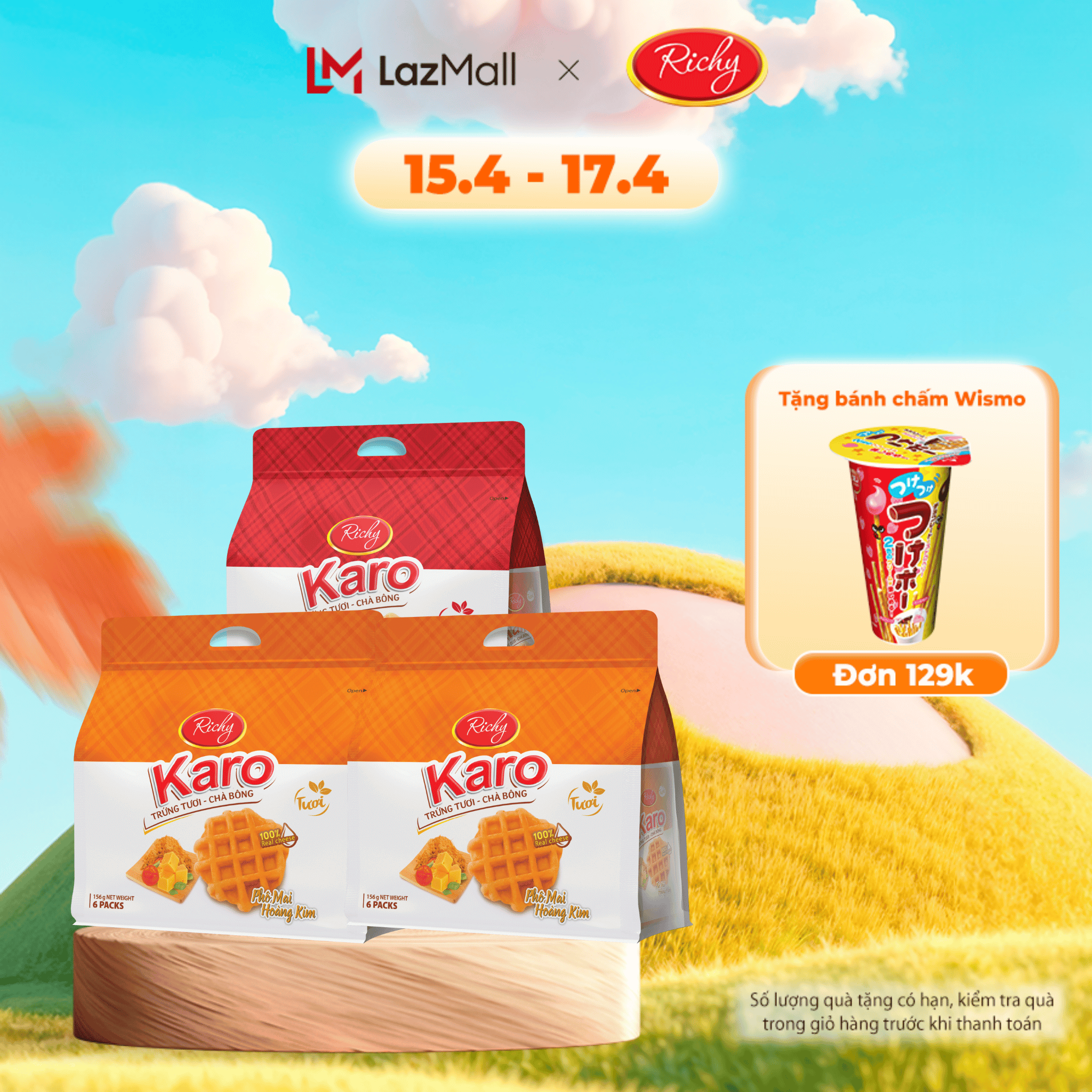 Combo 3 bánh karo mix 2 vị, 2 phô mai hoàng kim + 1 sợi gà, bánh Karo tươi, HSD 45 ngày từ NSX - Bánh keoh Richy