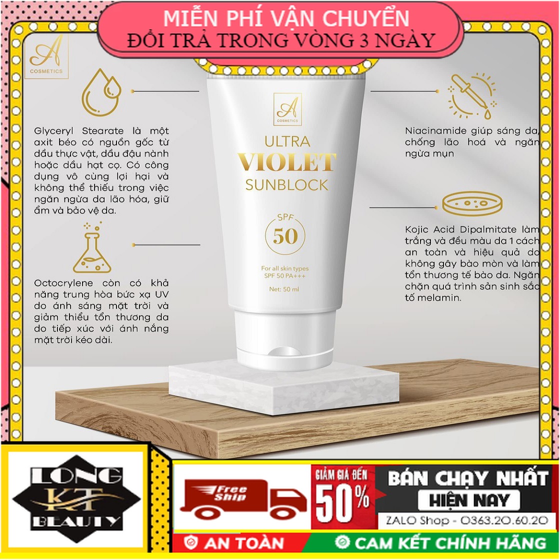 Hỗ Trợ ship 20k-chính hãng-phương Anh A cosmetic Kem chống nắng VIOLET Phương Anh - Kem chống nắng Utral Violet SunBlock Phương anh chính hãng - Kem chống nắng A SPF 50