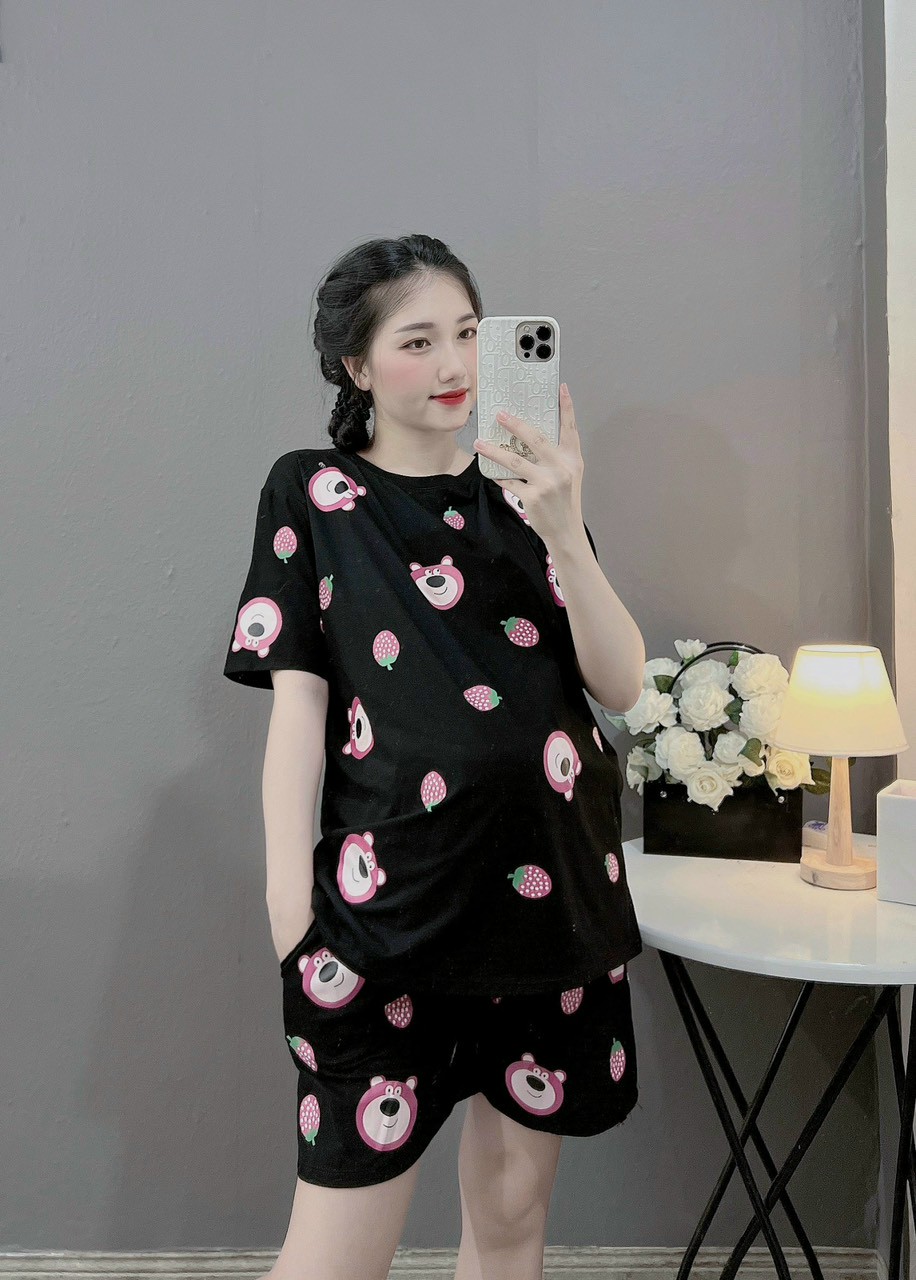 Bộ bầu hè chất cotton in hình xinh xắn- bộ bầu mặc nhà chất co dãn loại đẹp