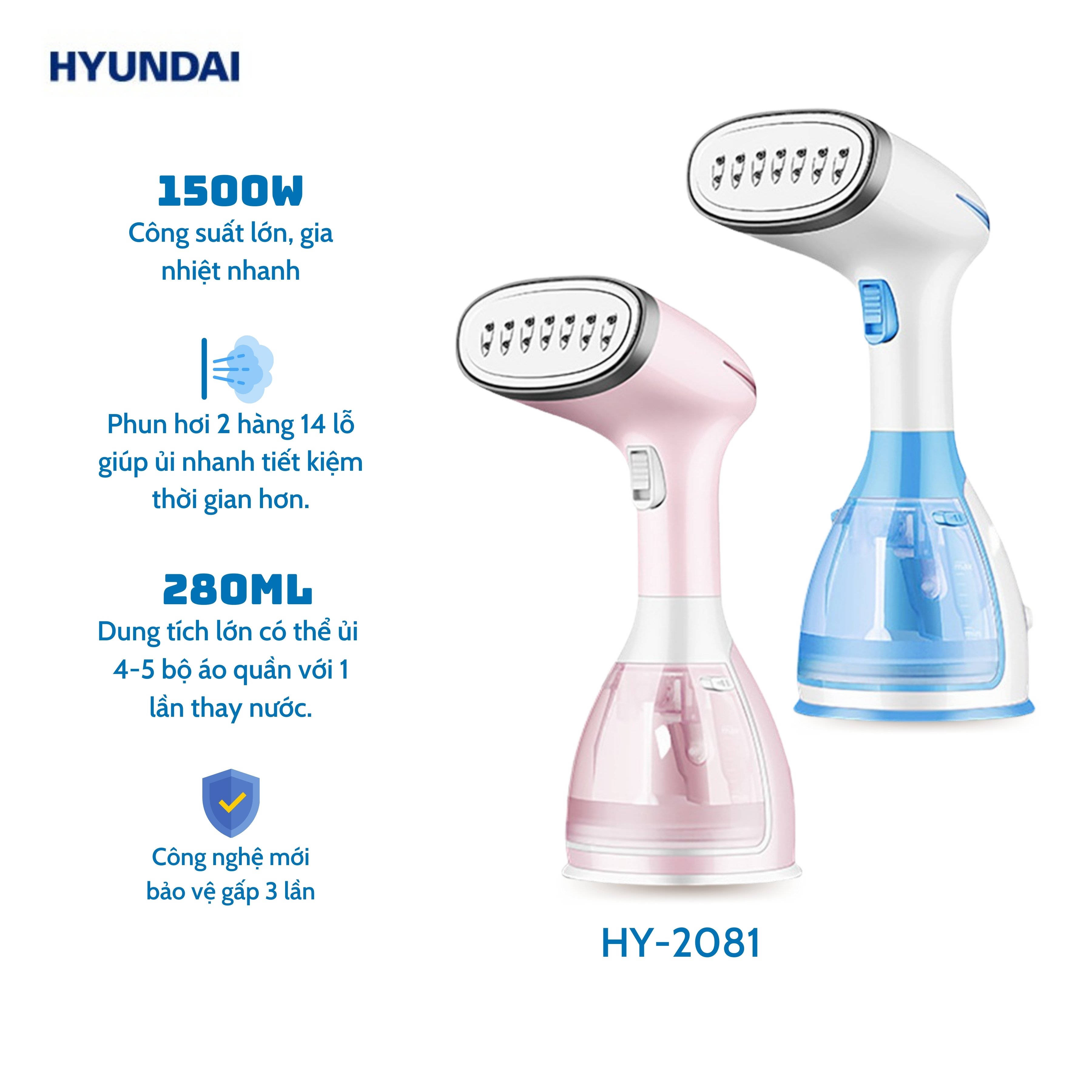 Bàn là hơi nước cầm tay HUYNDAI công suất lớn 1500W dung tích 280ml bảo hành  tháng toàn quốc - Bellki Mart