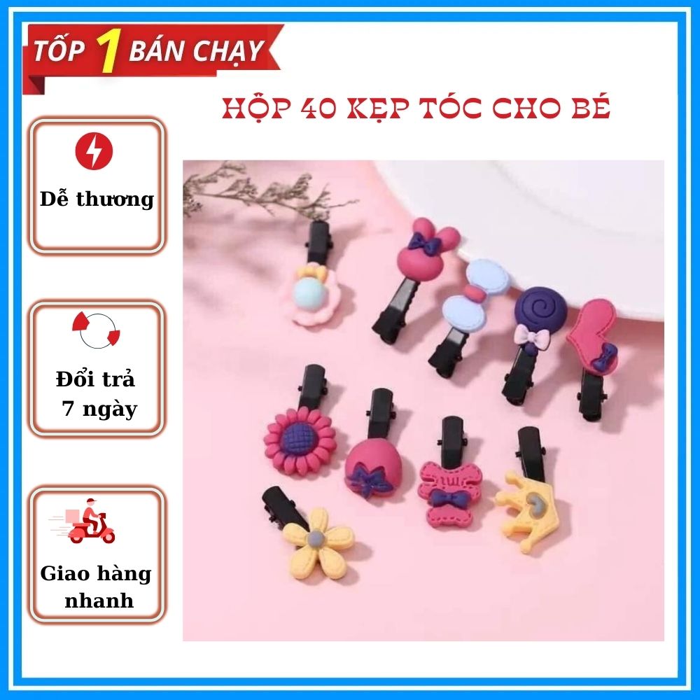 Hộp 40 Kẹp Tóc Dễ Thương - Kẹp Tóc cho Bé Gái Siêu Đáng Yêu các mẹ không mua thì phí.