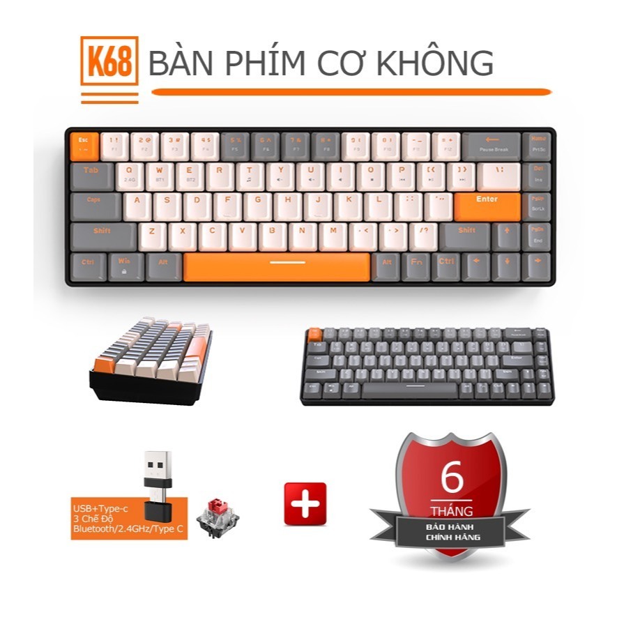 [Mới 100%] [Giảm 30% / 100c] Bàn Phím Cơ ZIYOU K68 - Bàn Phím Kết Nối Không Dây 2 Chế Độ - Hotswap - 68 Phím Red Switch