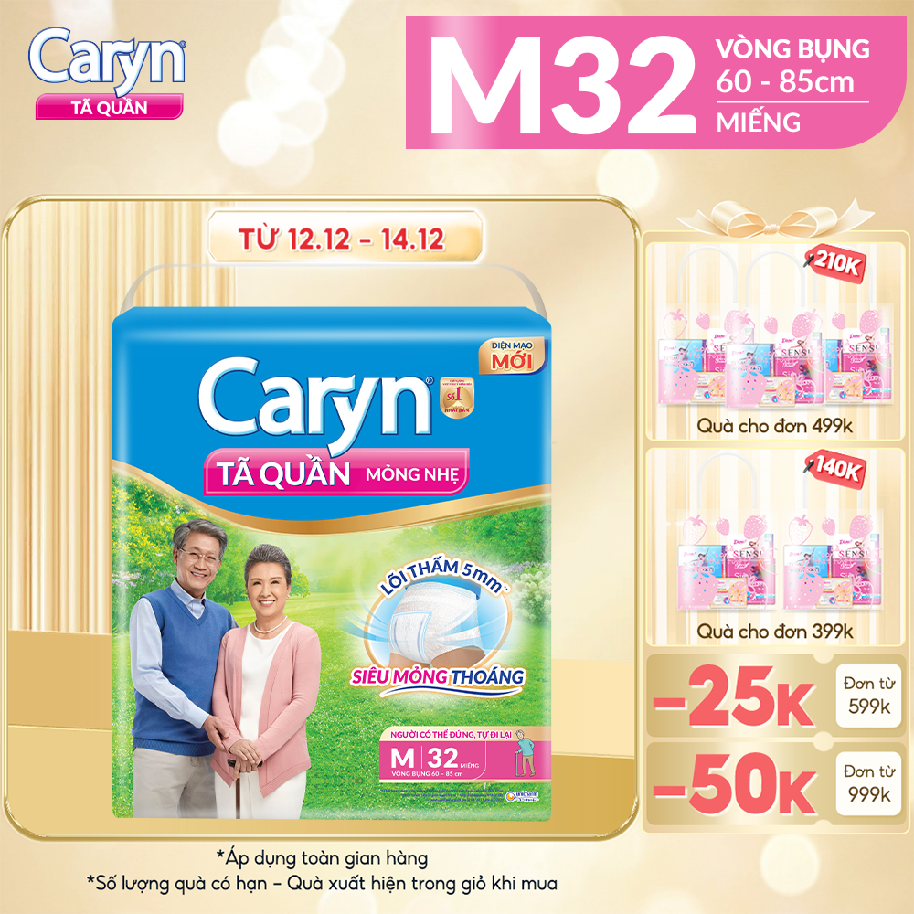 Tã Quần Người Lớn Caryn Loại Mỏng Nhẹ Chống Tràn Size M - 32 Miếng Dành Cho Người Có Thể Tự Đi Lại Được