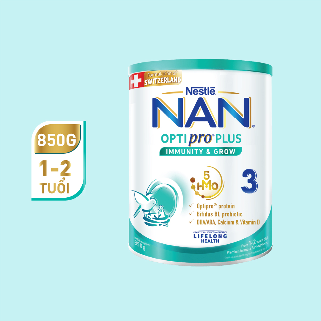 Sản Phẩm Dinh Dưỡng Nestlé NAN OPTIPRO PLUS 3 850g/lon với 5HMO