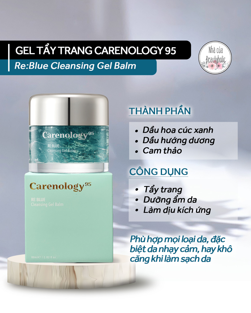 Gel tẩy trang carenology 95 re:blue cleansing gel balm