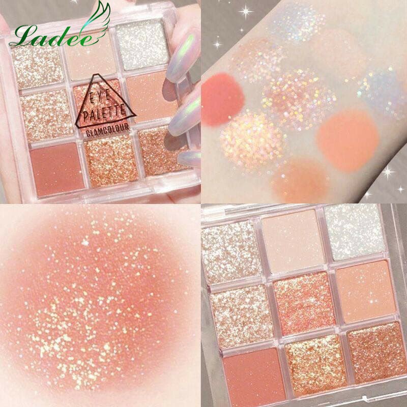 [HCM]Bảng Phấn Mắt Ngọc Trai Màu Nhũ Thương Hiệu Glamcolour Tông Cam Nâu Vàng 9 Ô