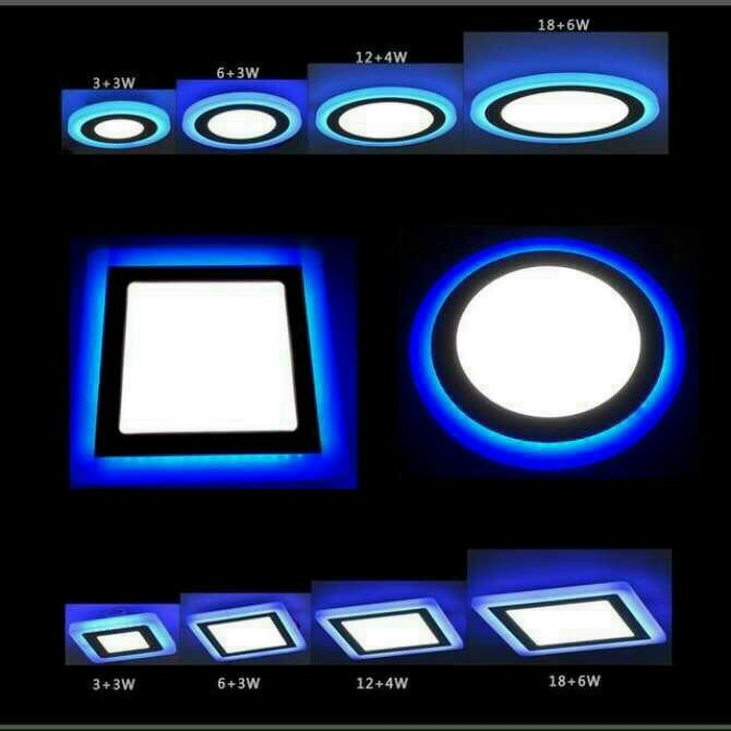 Đèn mâm led panel ốp trần nổi,Đèn gắn trần 3 chế độ màu trắng - viền xanh dương