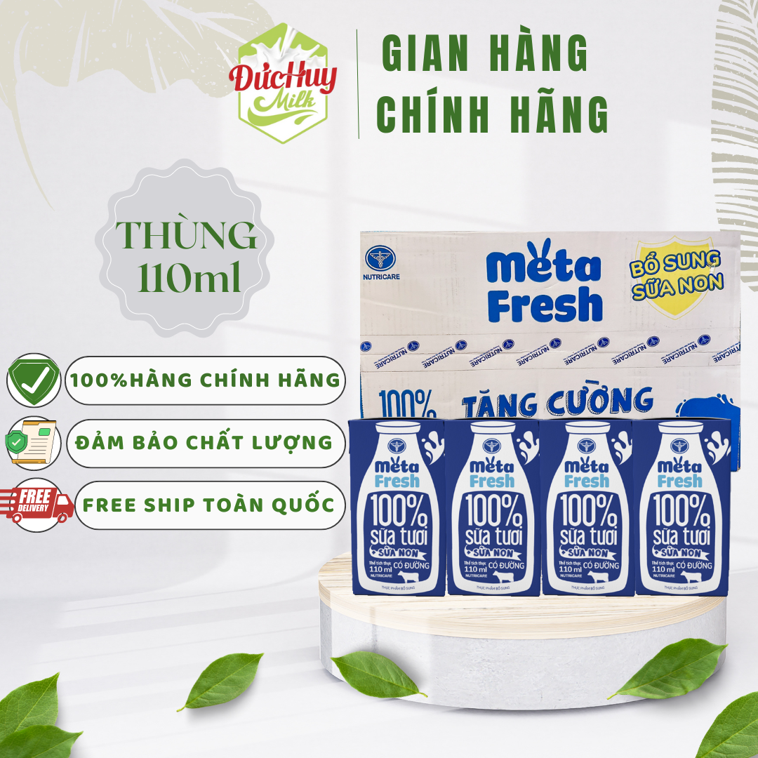 Thùng sữa tươi chứa sữa non Nutricare Meta FRESH có đường (110ml / 180ml x 48 hộp)