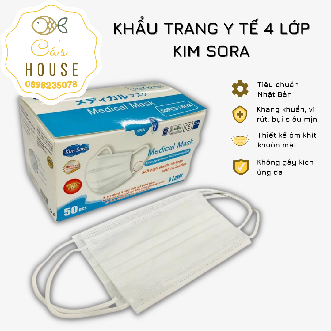 (Chính hãng) Khẩu Trang Y Tế Cao Cấp Kim Sora 4 Lớp Chuẩn Nhật Bản Kháng Khuẩn, Ôm Sát Mặt, Không Kích Ứng Da