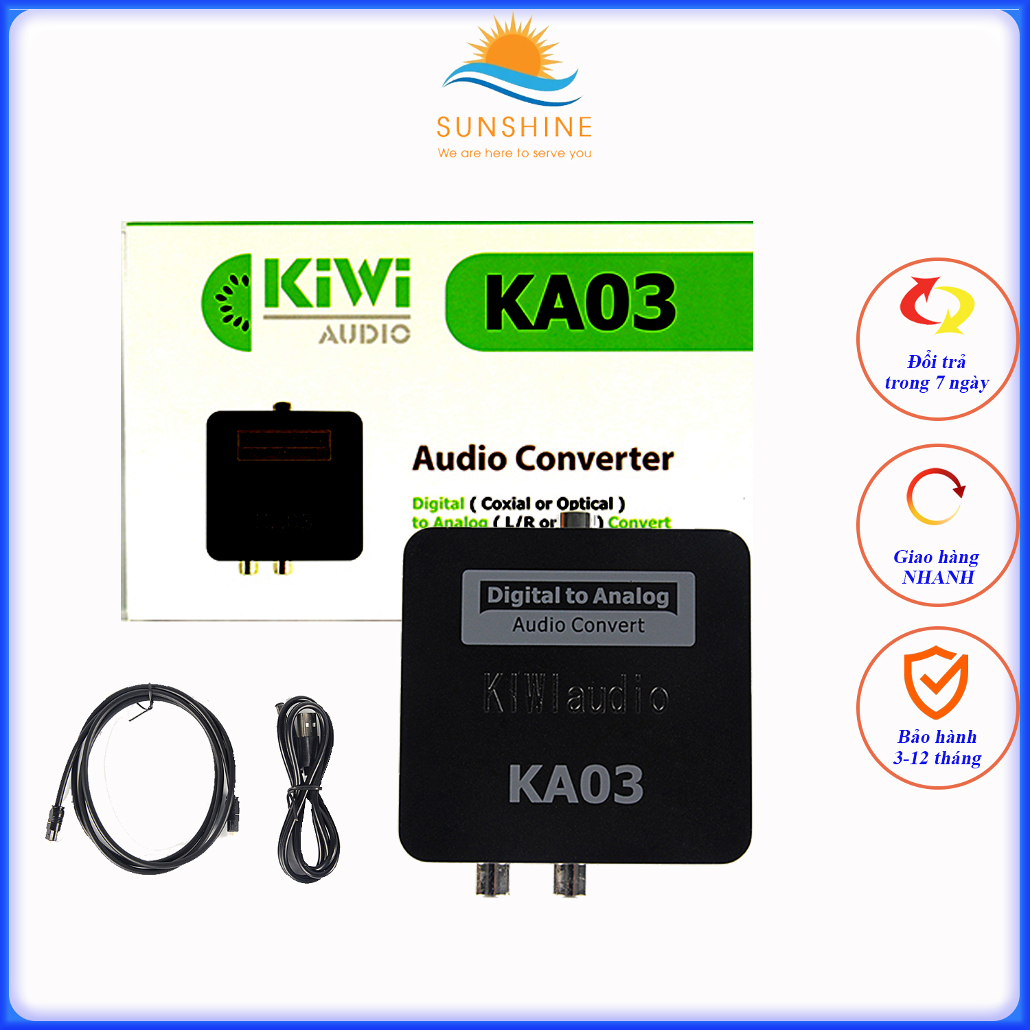 Kiwi KA-03 Bộ chuyển đổi âm thanh cổng quang optical từ TV 4K sang audio AV ra amply, loa