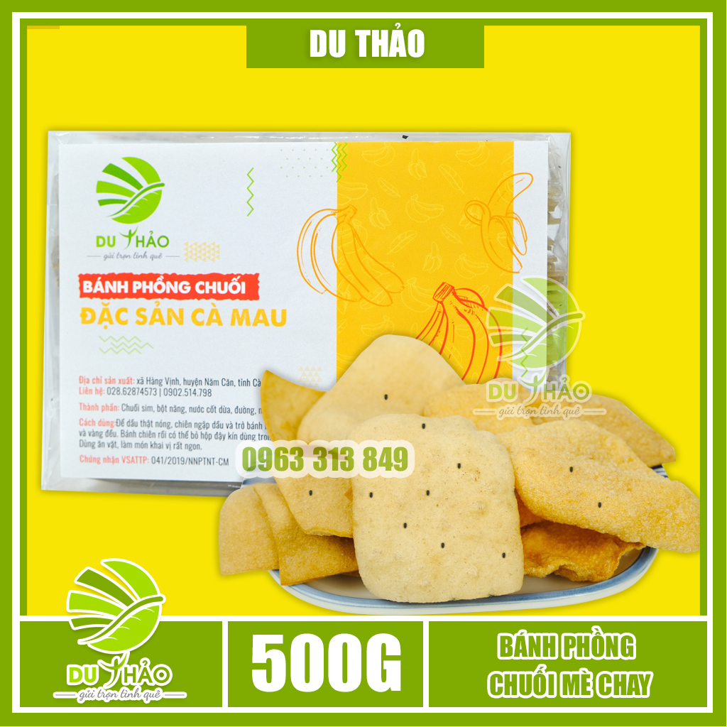 Bánh phồng chuối Cà Mau, bánh phồng chay Năm Căn, bánh phồng chiên chuối mè 500g