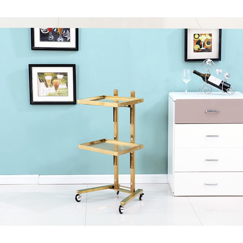 Kệ spa inox mạ vàng 2 tầng, xe đẩy mạ vàng dùng cho spa