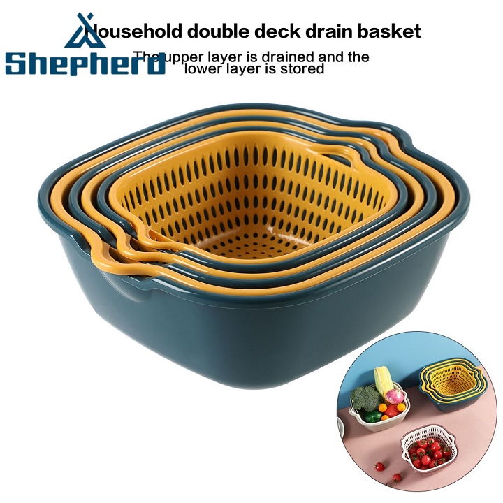 Bộ Chậu Nhựa Đa Năng Đựng Hoa Quả 3in1 Kèm Rổ Và Nắp Đậy Cho Nhà Bếp, Siêu Tiện Dụng- Set 6 món rổ kèm chậu bộ 3 rổ và chậu, thau nhựa rửa rau củ đựng hoa quả trái cây 2 lớp hình tròn chất liệu nhựa PP
