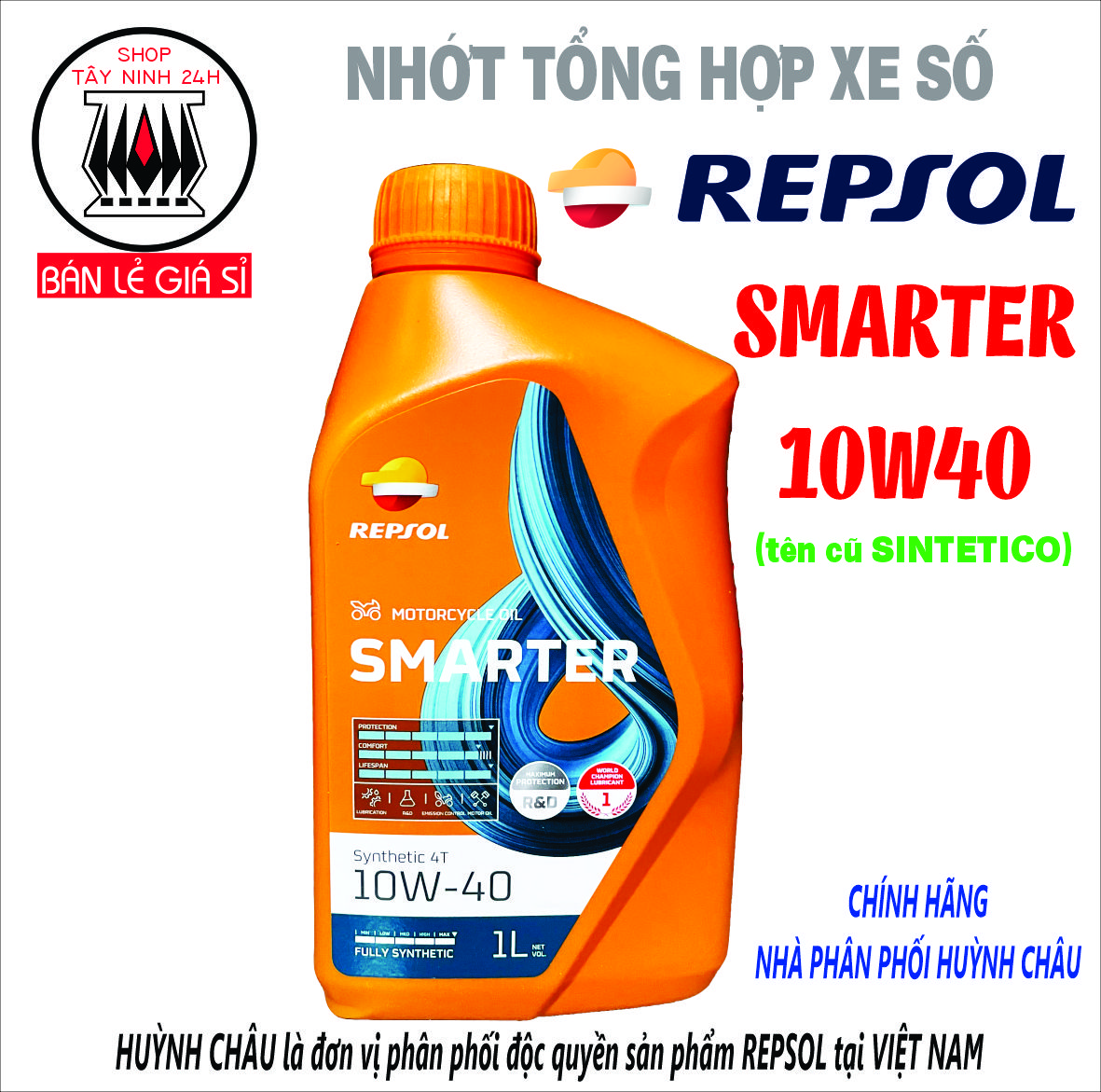 Repsol SMARTER SYNTHETIC 10W40 tổng hợp 100%  (MẪU MỚI thay thế SINTETICO)