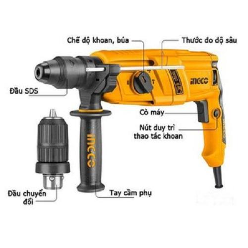 Máy khoan đục bê tông 800w ingco rgh9018-2 + 1 đầu khoan