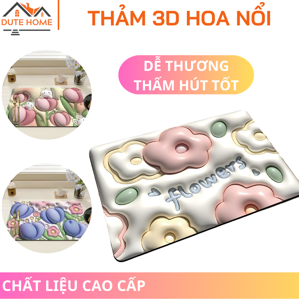 Thảm lau chân in hình 3D hoa nổi siêu cute mẫu hot 2023, thảm chùi chân siêu thấm nước