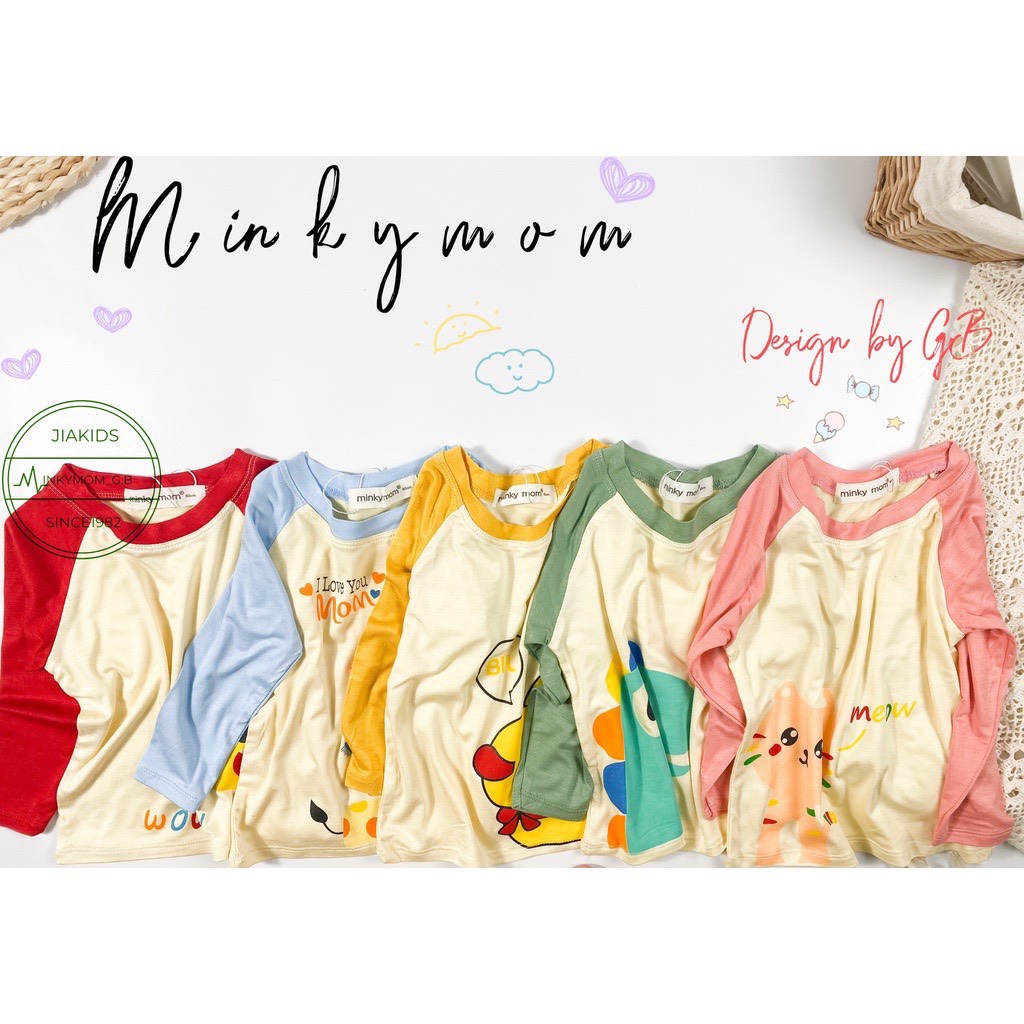 Bộ dài tay thun lạnh minky mon cho bé mặc ở nhà đi ngủ