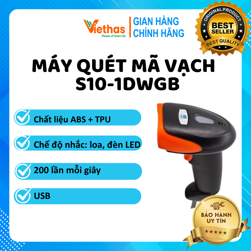 Máy quét mã vạch cầm tay Bluetooth tầm xa không dây 20m S10-1DWGB