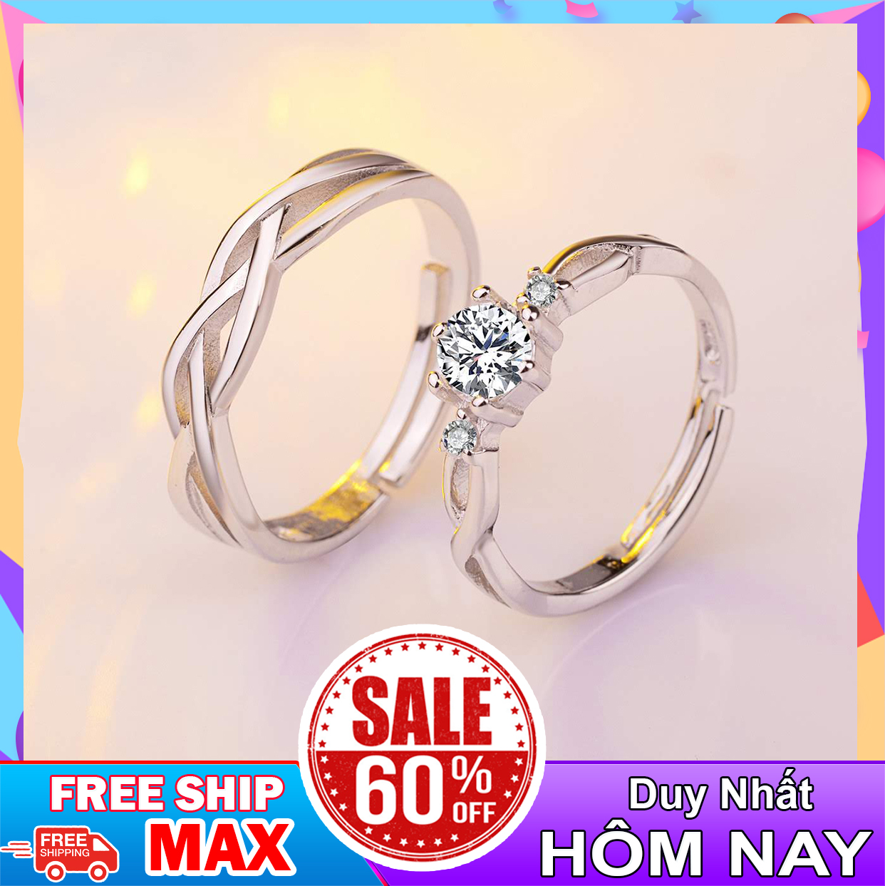 CẶP NHẪN ĐÔI BẠC 925 CAO CẤP MỚI NHẤT 2019 (ND-A3)