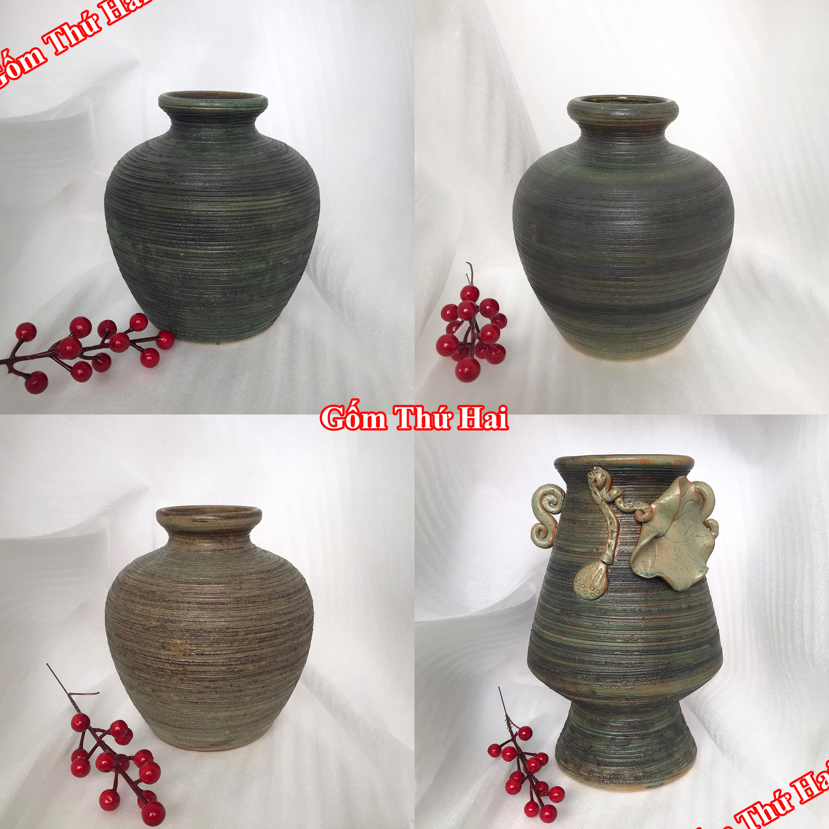Bình hoa lọ hoa Bát Tràng men mộc cao cấp dáng nậm để bàn, Bình gốm lọ gốm GTH