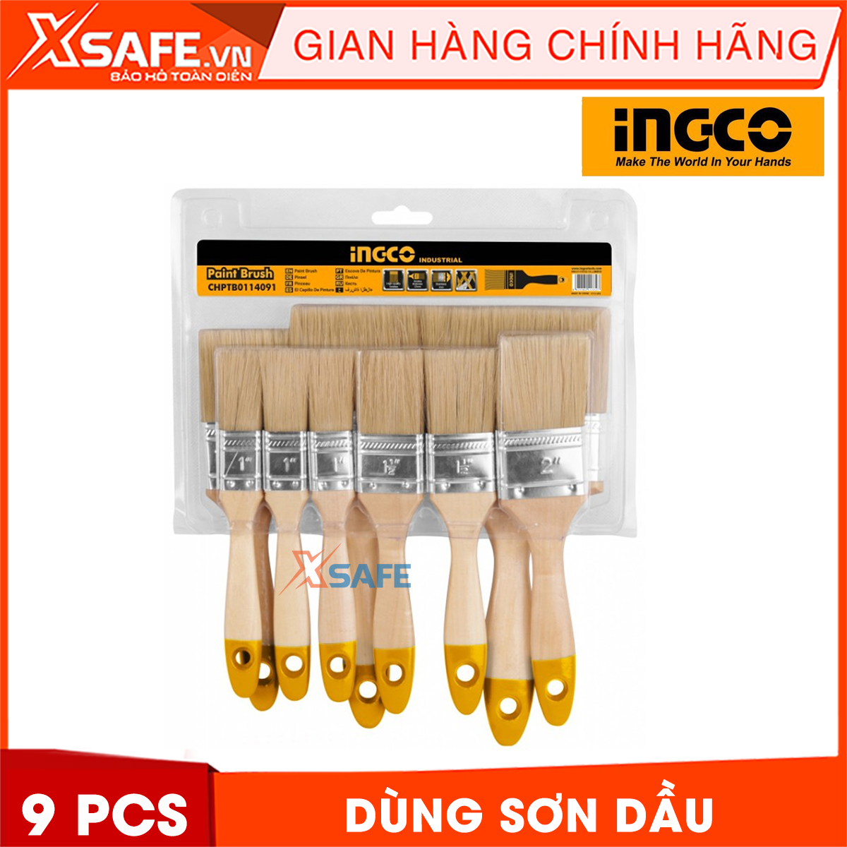 Bộ 9 cọ sơn dầu 4in ingco chptb0114091 sợi lông cọ tốt tăng khả năng bám cũng như dễ dàng để sơn, tăng tuổi thọ