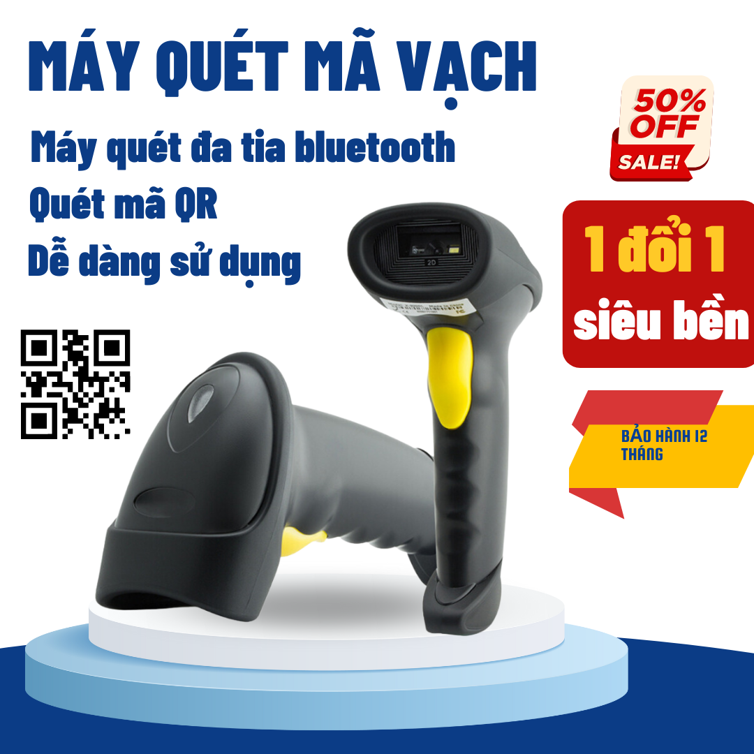 Máy Quét Mã Vạch Không Dây Máy Đọc Mã Vạch Barcode Qrcode dùng trên Điện thoại kết nối Bluetooth/ USB Bảo hành