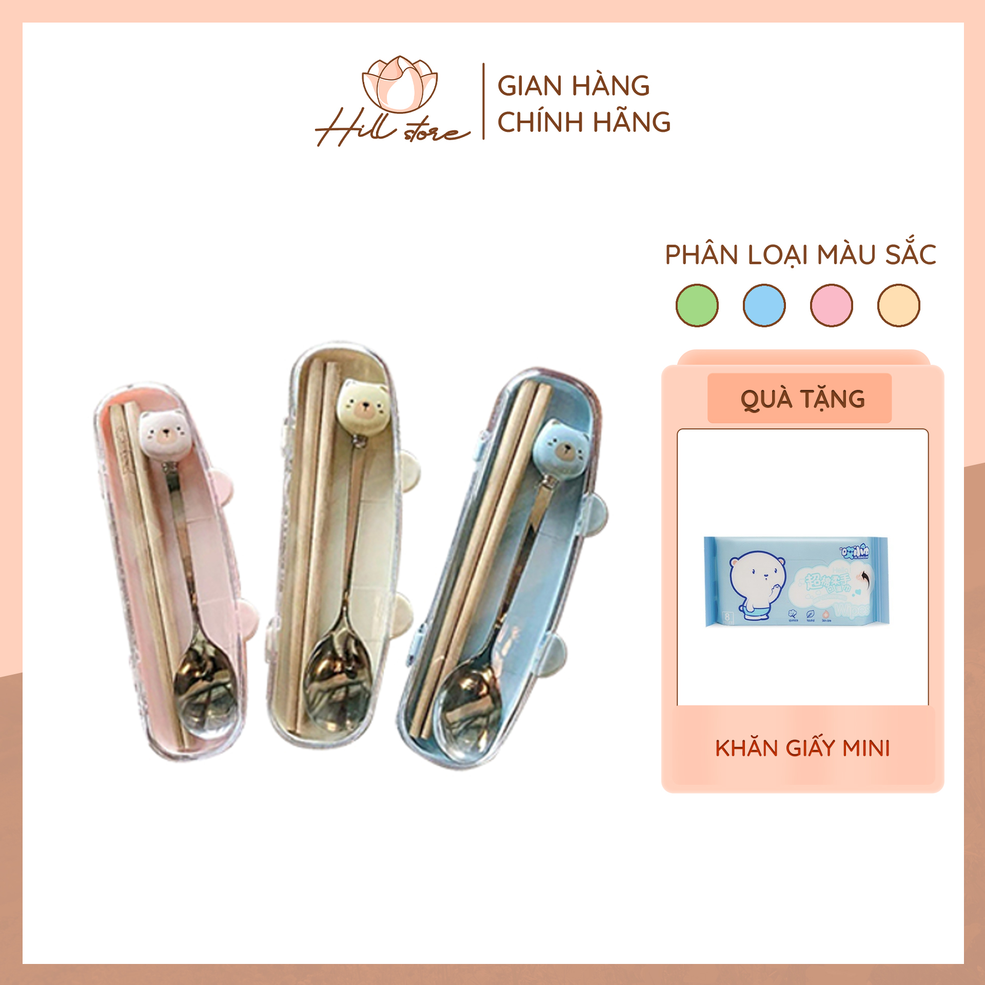 Bộ muỗng đũa cá nhân inox cao cấp tiện lợi, thìa muỗng nĩa cute cho bé tập ăn  - Hill Store