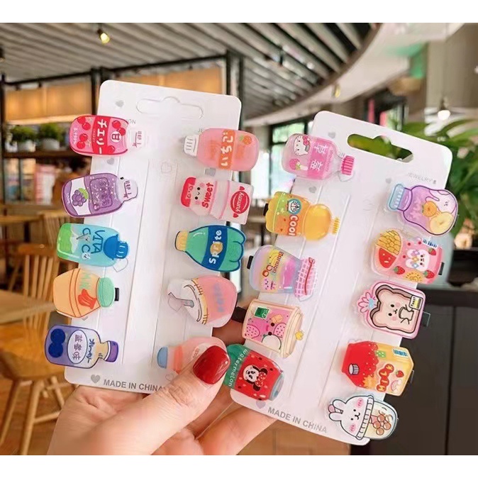 Set 10 kẹp tóc hình chai nước hoạt hình dễ thương khác nhau