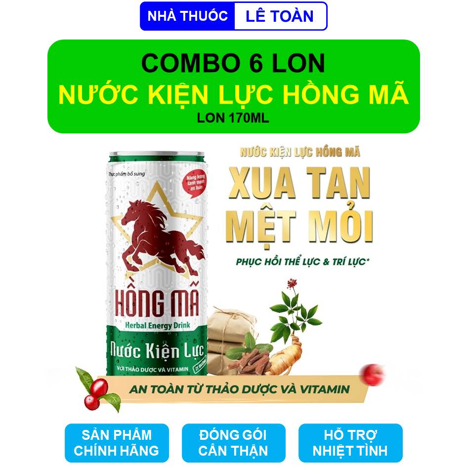 Nước kiện lực Hồng Mã combo 6 lon bổ sung thảo dược và Vitamin giúp giảm mệt mỏi